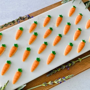 CARROTS Edible Sugar Decorations 12 or 24 Pieces Cupcake or Cake Toppers for Easter, Birthdays or Spring Themed Party Decorations image 1