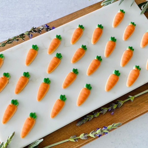 CARROTS Edible Sugar Decorations - 12 or 24 Pieces Cupcake or Cake Toppers - for Easter, Birthdays or Spring Themed Party Decorations