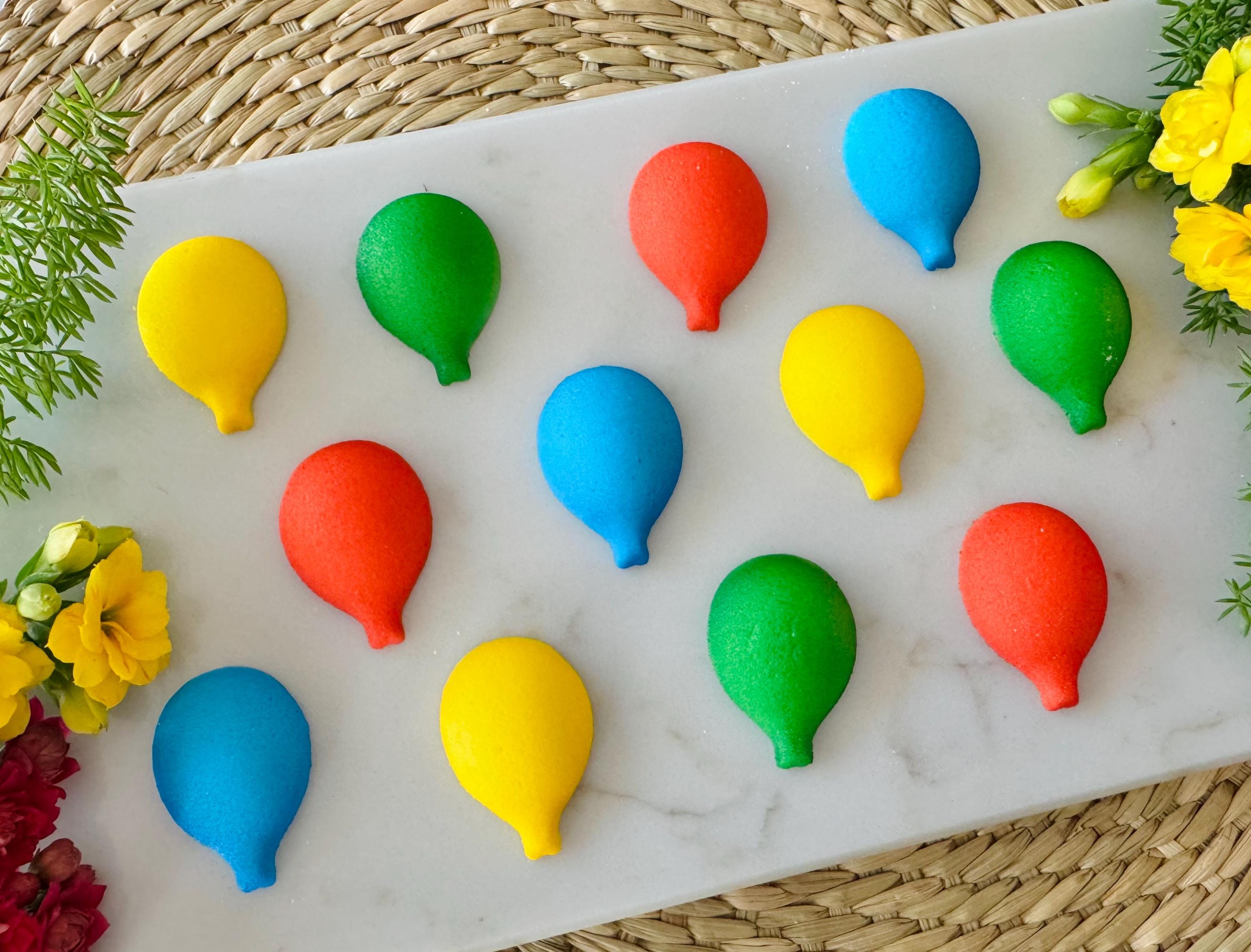 BALLOONS Edible Sugar Decorations - 12 or 24 Pieces Cupcake or Cake Toppers for Birthdays and Other Special Occasions