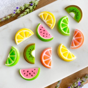 EDIBLE SUGAR FRUIT Slice 20 Pieces Cupcake or Cake Toppers by Lucks Watermelon, Lime, Lemon, Kiwi, Orange for Summer, Fruit-Themed Party image 1