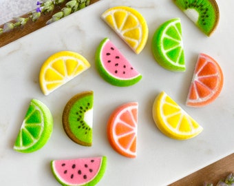 EDIBLE SUGAR FRUIT Slice (20 Pieces) Cupcake or Cake Toppers by Lucks - Watermelon, Lime, Lemon, Kiwi, Orange for Summer, Fruit-Themed Party