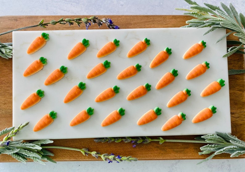 CARROTS Edible Sugar Decorations 12 or 24 Pieces Cupcake or Cake Toppers for Easter, Birthdays or Spring Themed Party Decorations image 2