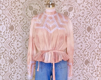 Lace Paneled High Neck Blouse As Is
