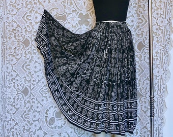 Black and White Indian Gauze Cotton Blockprint Skirt