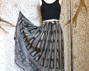 Black and White Print Indian Gauze Cotton Skirt with Silver and Gold Lurex Threading