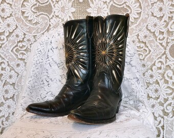 Distressed Acme Sunburst Cowboystiefel, Größe 9, wie besehen