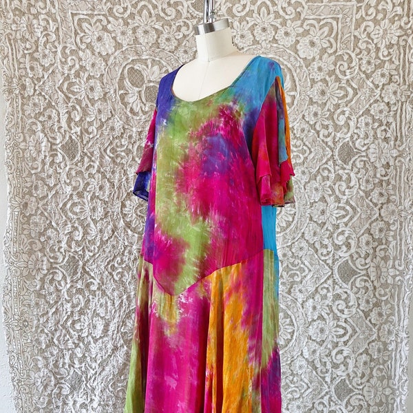 Fairycore-Kleid mit Batik-Taschentuchsaum