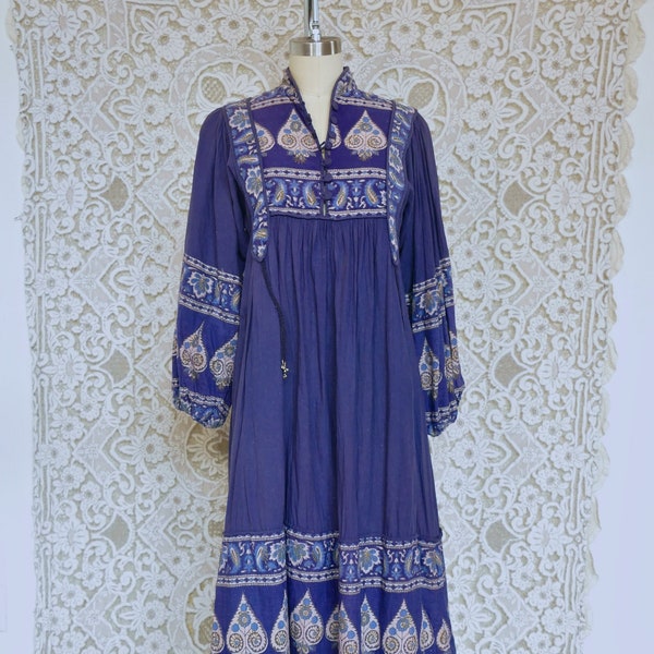 Blaues Indisches Bauern Kleid aus Baumwolle