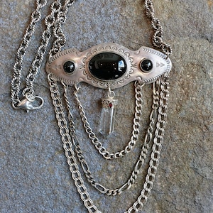 Sterling Onyx and Quartz Statement Necklace