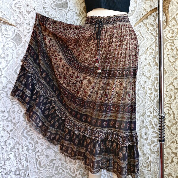 Phool Black and Tan Indian Gauze Cotton Skirt
