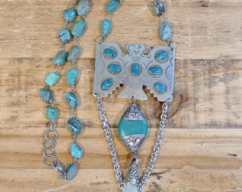 Thunderbird Turquoise and Tibetan Quartz Necklace