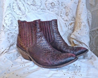 red snakeskin bootie