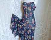 AUGUST SALE Floral Handkerchief Hem Silk Chiffon Slip Dress