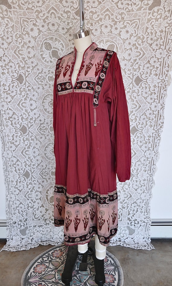 Red Indian Cotton Peasant Dress - image 5