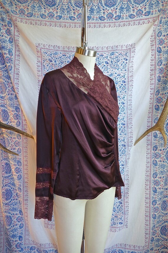 Burgundy Silk Lace Blouse