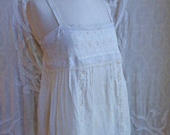 SUMMER SOLSTICE SALE Cream Cotton and Lace Camisole