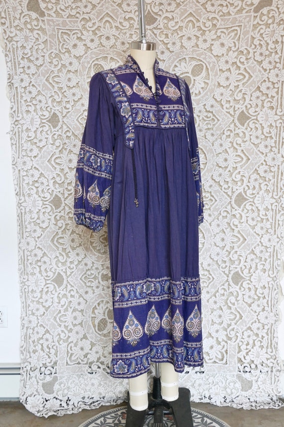 Blue Indian Cotton Peasant Dress - image 4