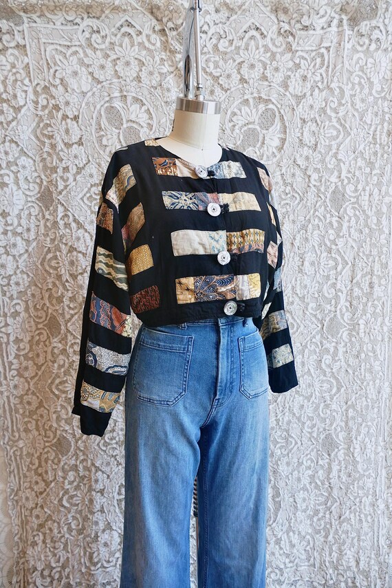Cropped 90's Indonesian Patchwork Jacket - image 3