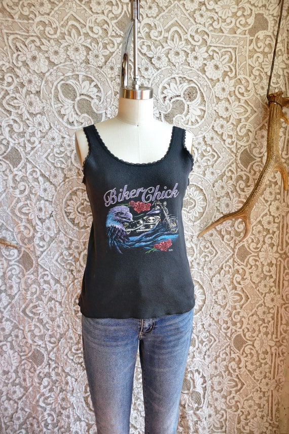 Lace Trim Biker Tank Top - image 1