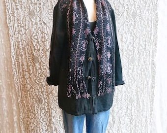 Black Indonesian Woven Cotton Scarf Jacket