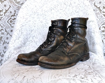 Frye Distressed Black Leather Combat Boots Size 8.5 As Is