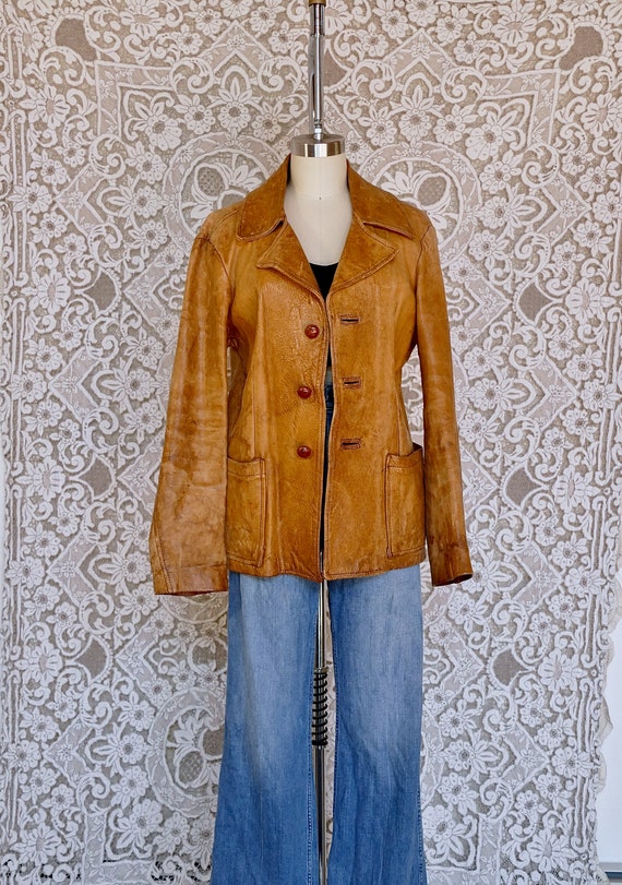 Distressed Natural Leather Jacket - image 2