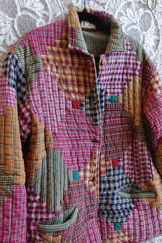 Multi Colored Patchwork Quilt Chore Coat - image 14