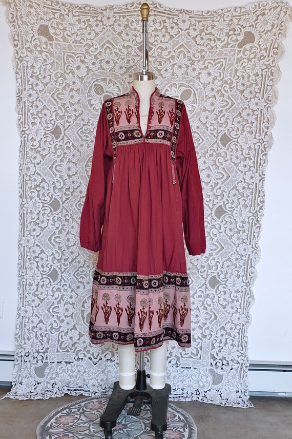 Red Indian Cotton Peasant Dress - image 2