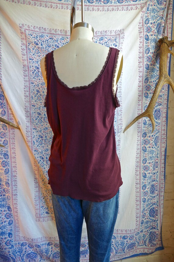 3D Emblem Burgundy Floral Lace Trim Biker Tank Top - image 4