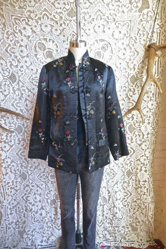 Black Chinese Satin Brocade Jacket