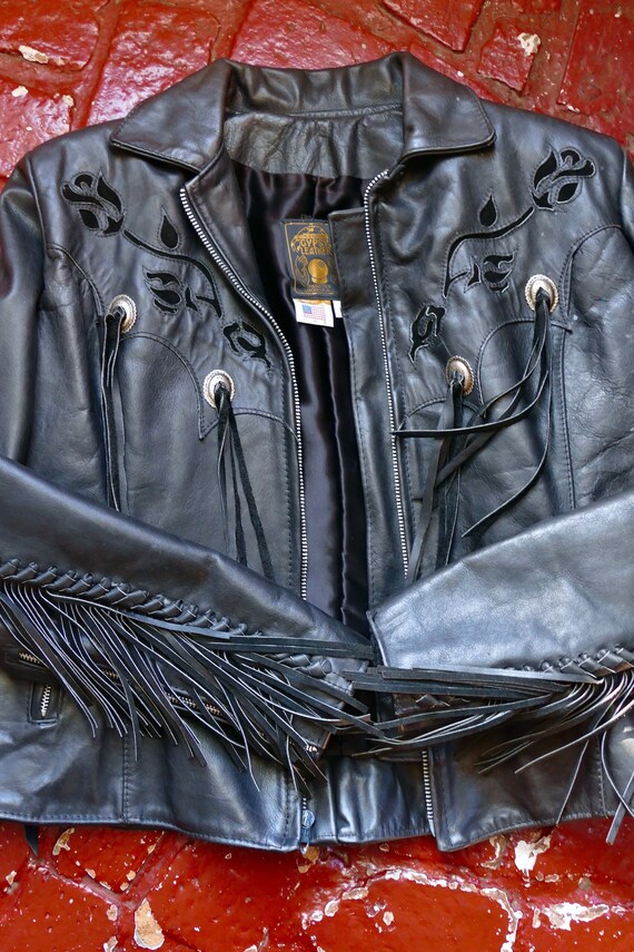 Floral Fringe Leather Biker Jacket with Braided T… - image 8