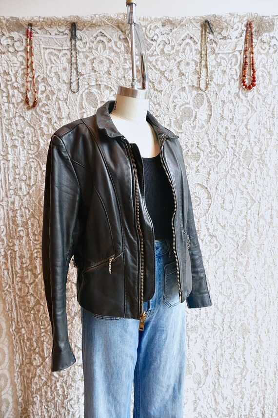 Slim Black Leather Jacket - image 6
