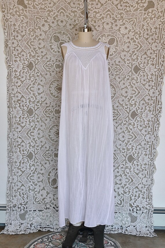 White Crochet Cotton and Lace Nightgown