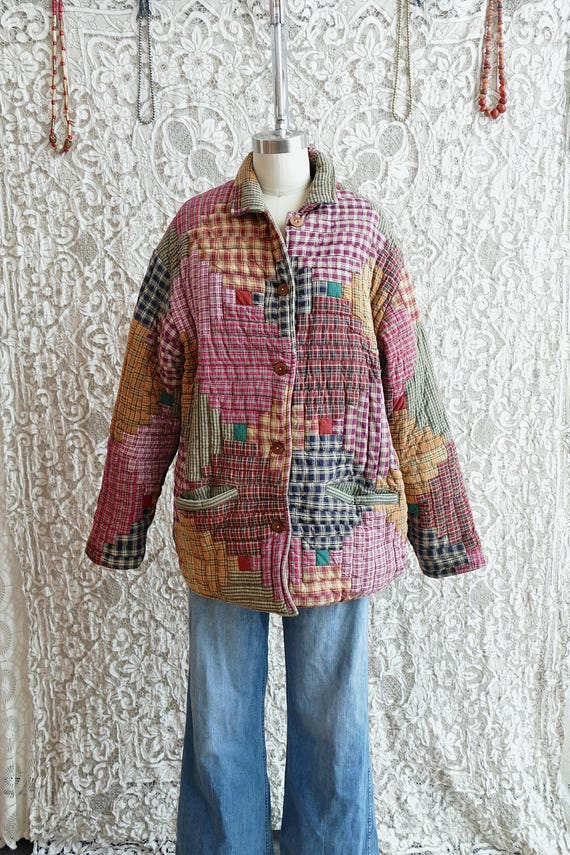 Multi Colored Patchwork Quilt Chore Coat - image 1
