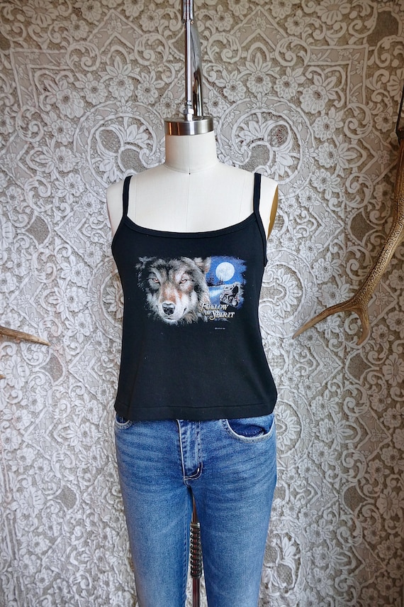 Wolf Print Cropped Biker Tank Top