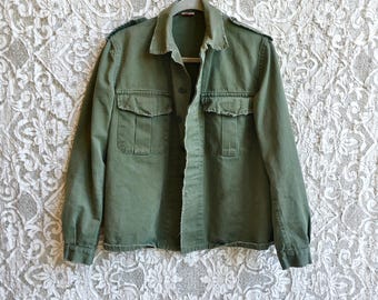 Distressed Vintage Cotton Twill Army Jacket As Is