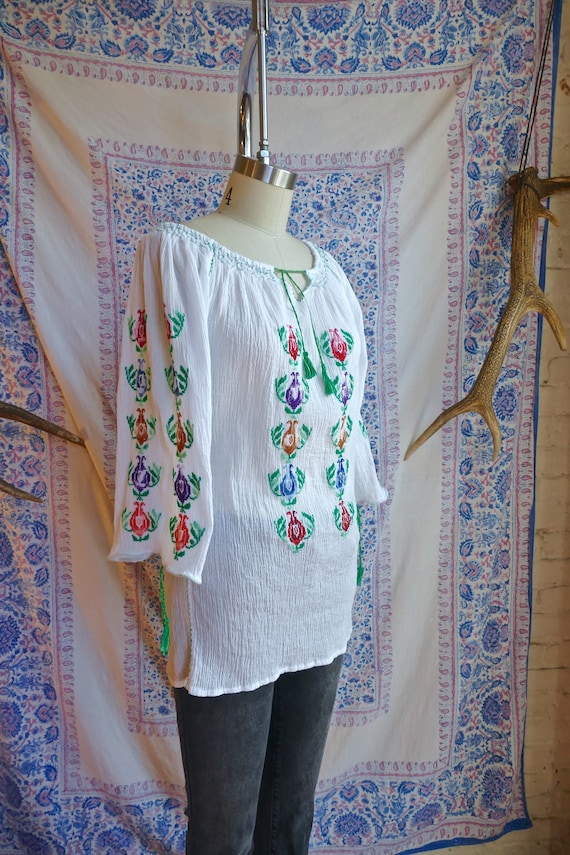 Embroidered Gauze Cotton Folk Blouse