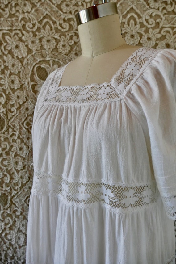 Vintage White Cotton and Crochet Lace Tiered Maxi… - image 6