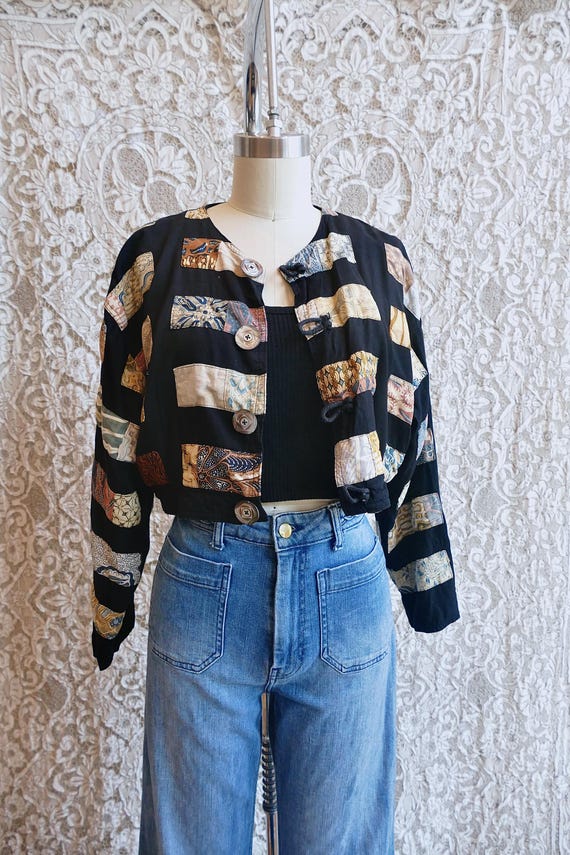 Cropped 90's Indonesian Patchwork Jacket - image 1