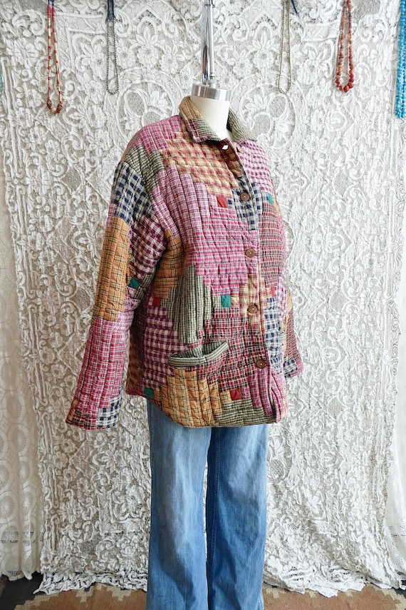 Multi Colored Patchwork Quilt Chore Coat - image 4