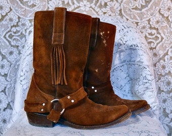 Brown Suede Harness Boots size 38 As Is