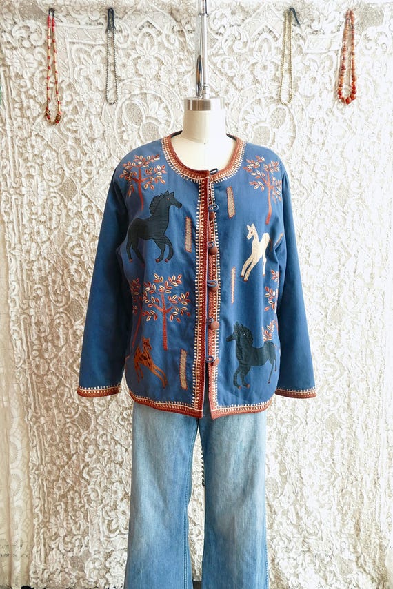 Blue Cotton Applique Horses Jacket - image 2