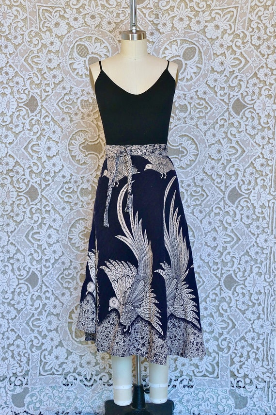 Indian Bird Print Cotton Wrap Skirt