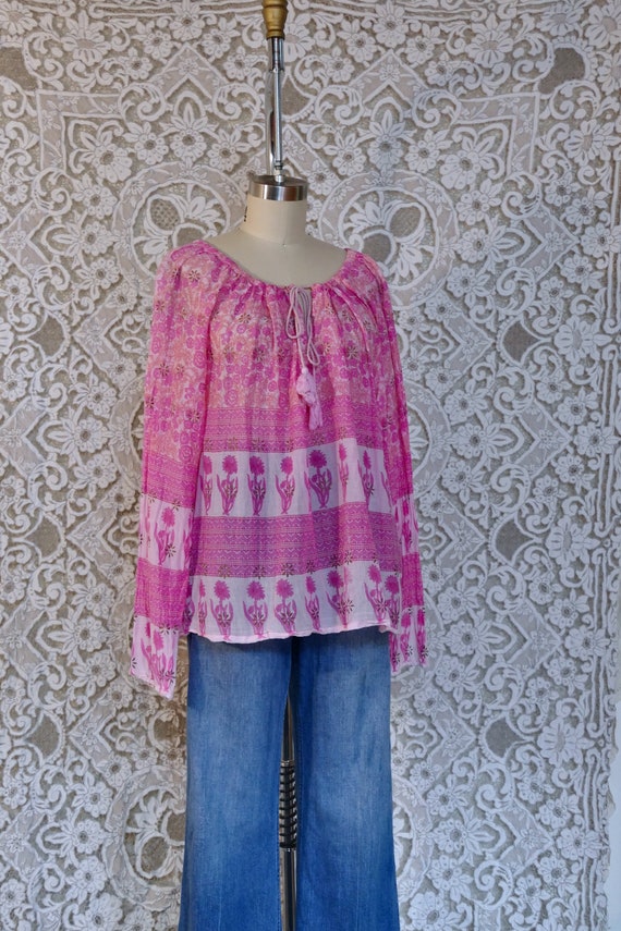 Pink Indian Gauze Cotton Blouse - image 2