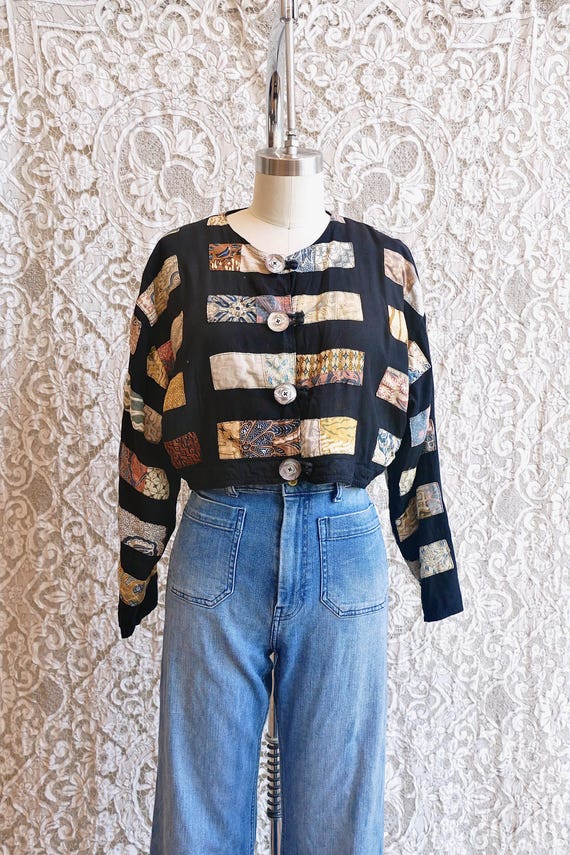 Cropped 90's Indonesian Patchwork Jacket - image 2