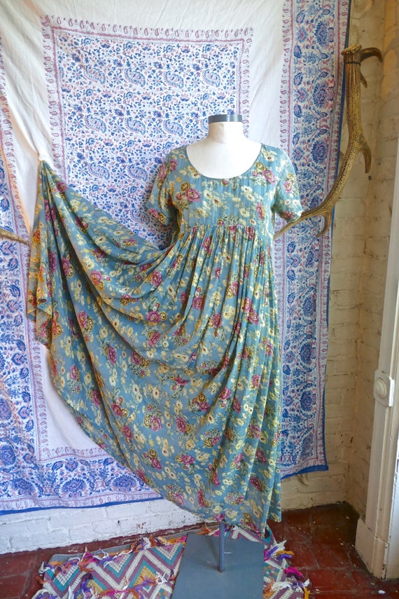Sheer Indian Gauze Cotton Floral Grunge Dress