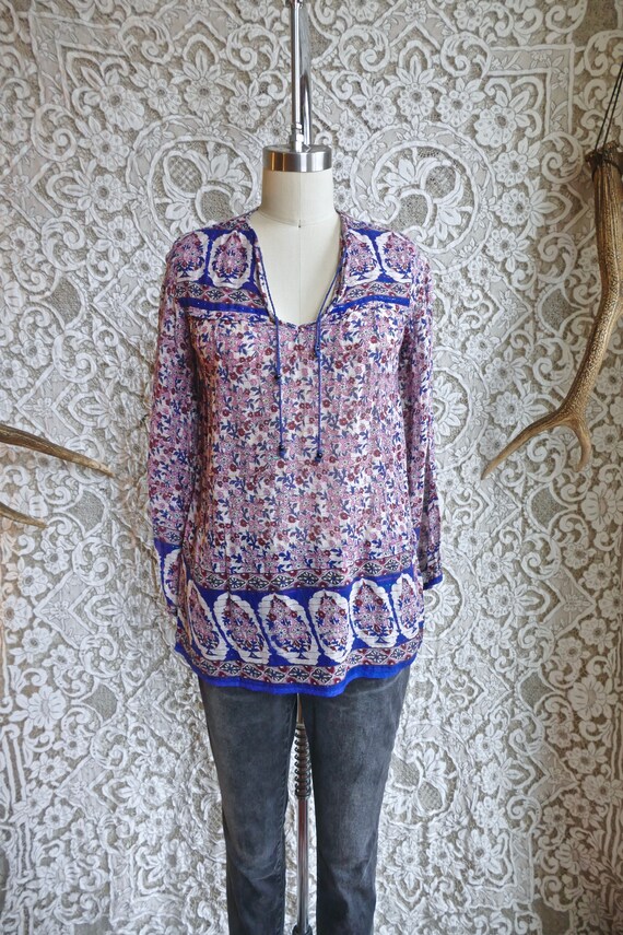 Floral Indian Metallic Gauze Cotton Blouse