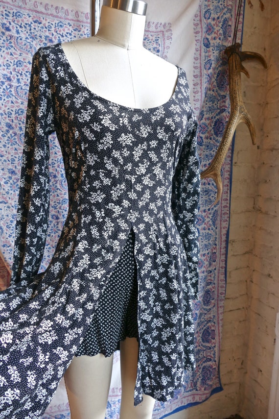 90's Grunge Floral Front Slit Romper