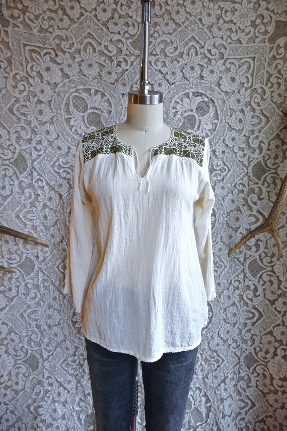 Embroidered Gauze Cotton Folk Blouse As Is