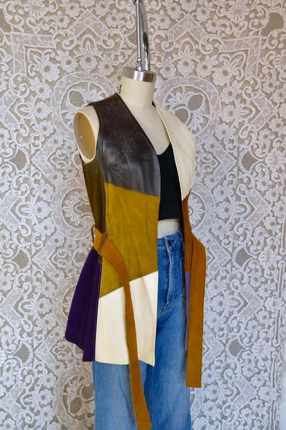 70s Color Block Patchwork Leather Vest